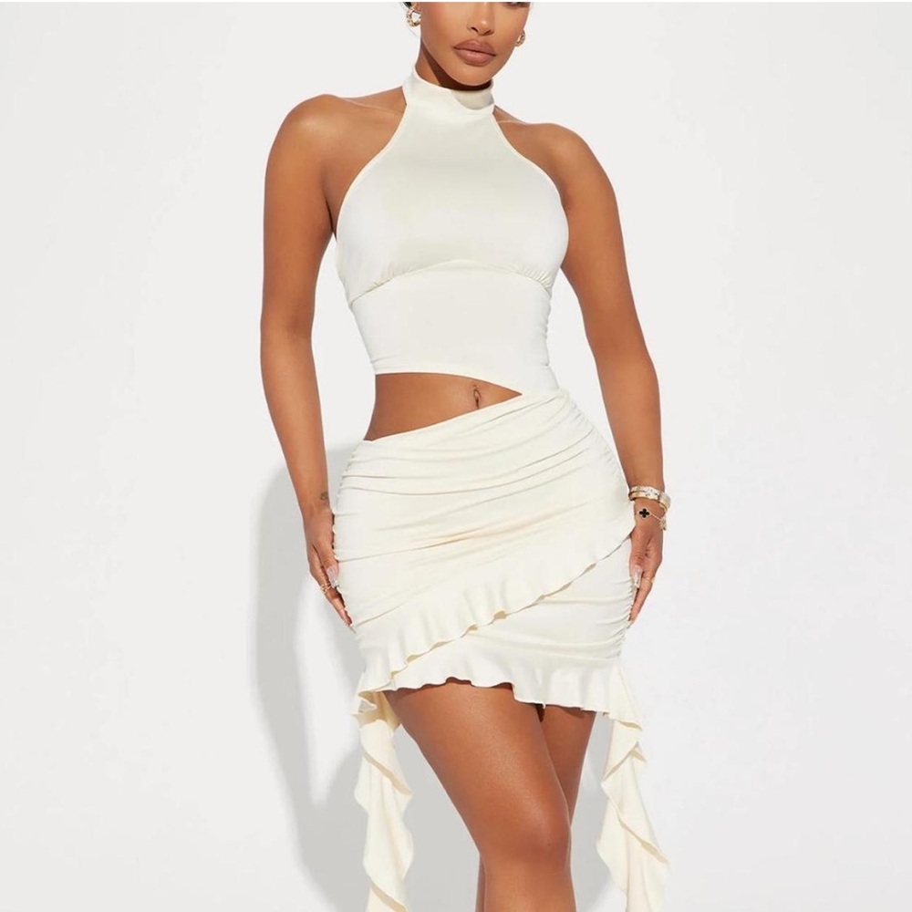 Fashion Nova Cream Asymmetrical Mini dress size M